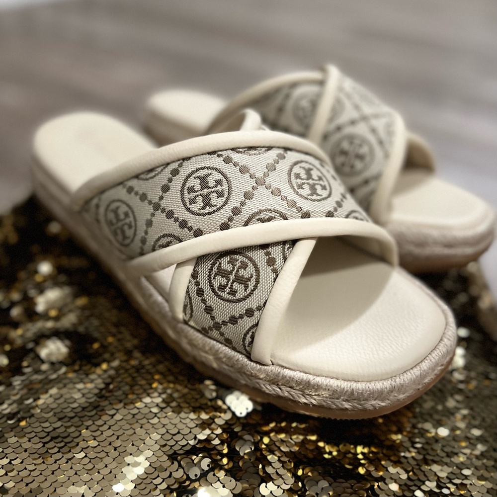 Tory Burch T Monogram Crisscross Espadrille Slide